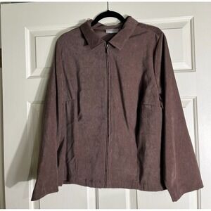 Croft & Barrow 1X Brown Faux Suede Stretch Zip Jacket Women's Plus Size Fall